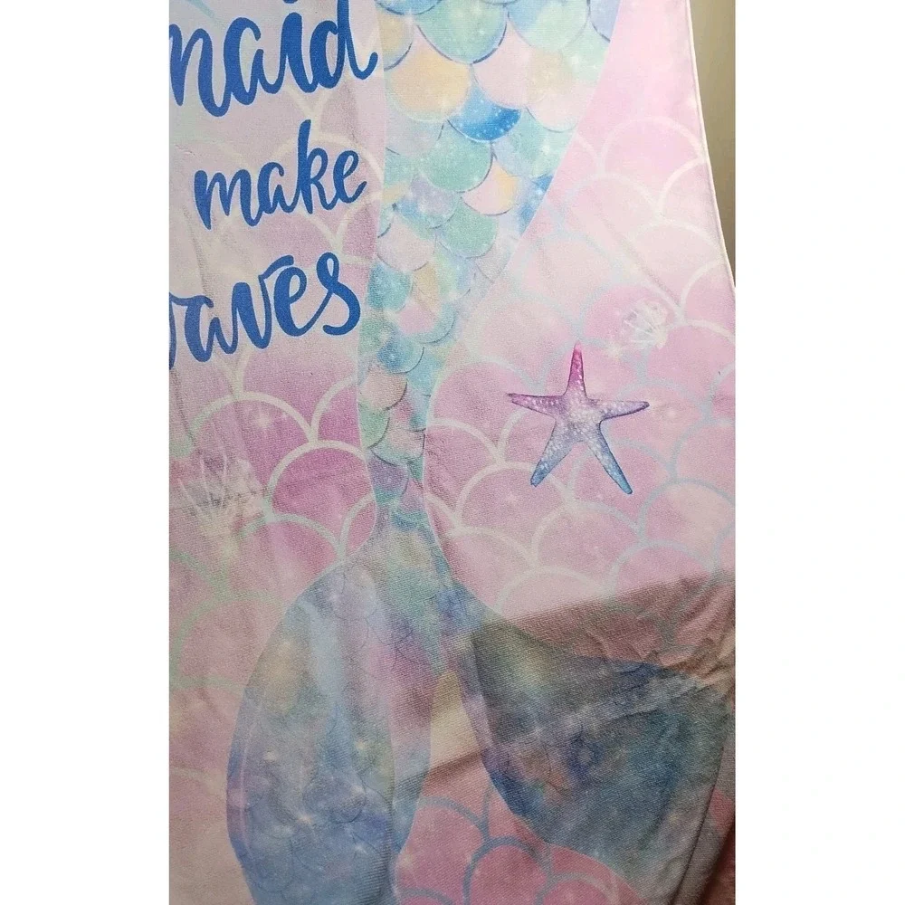 Mermaid Beach Towel Be A Mermaid And Make Waves Pink Blue Shells Starfish 62x31